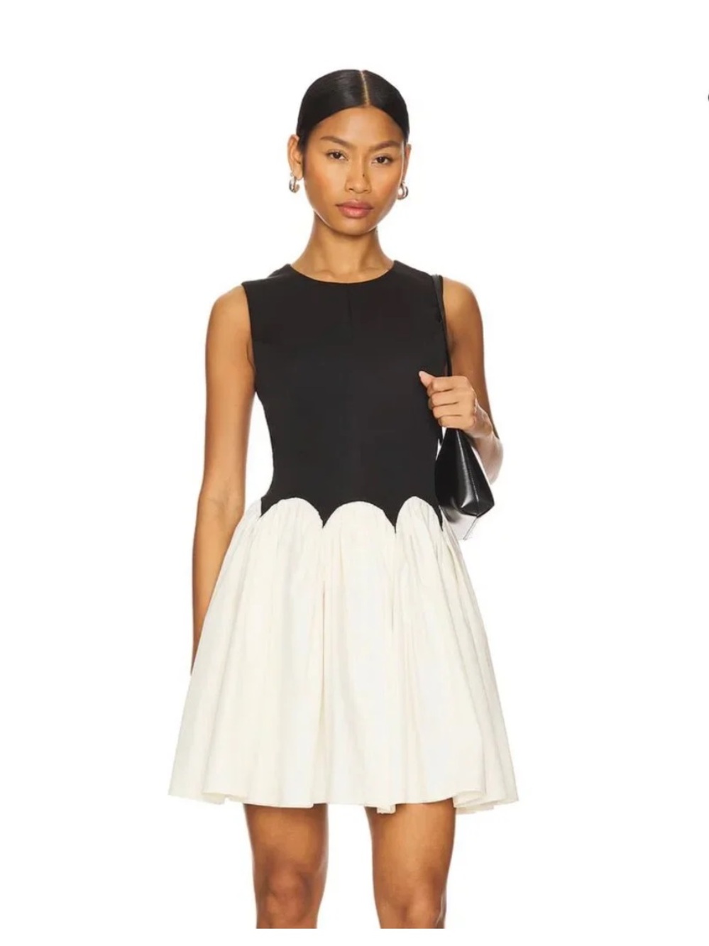 Never Fully Dressed Monika Mini Black and White Scallop Waist Mini Dress